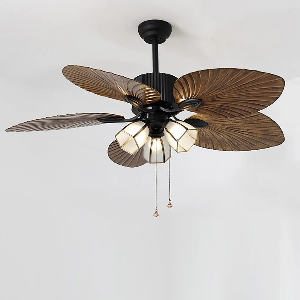 52-Inch Rustic Inverter Ceiling Fan Light with Dimming 12W LED and Leaf-Shaped Blades Luxe