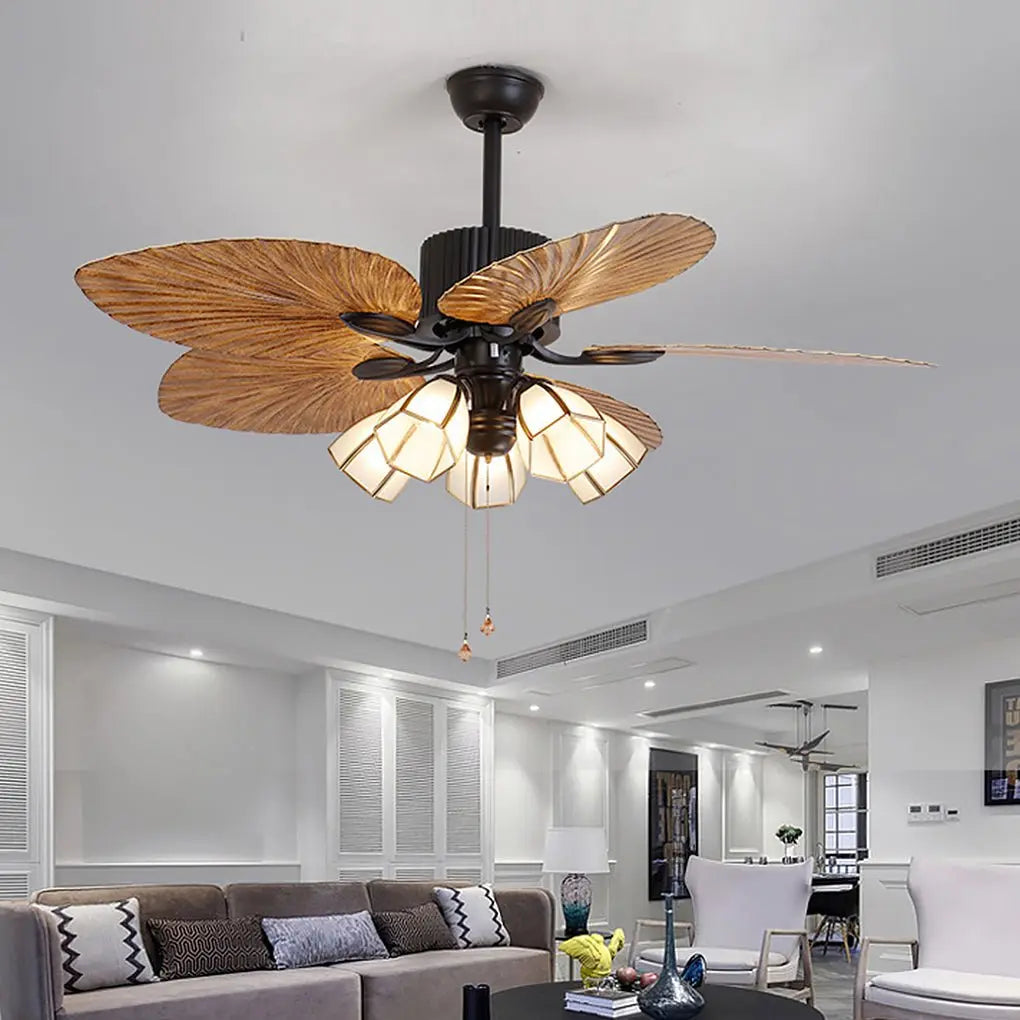 52-Inch Rustic Inverter Ceiling Fan Light with Dimming 12W LED and Leaf-Shaped Blades Luxe