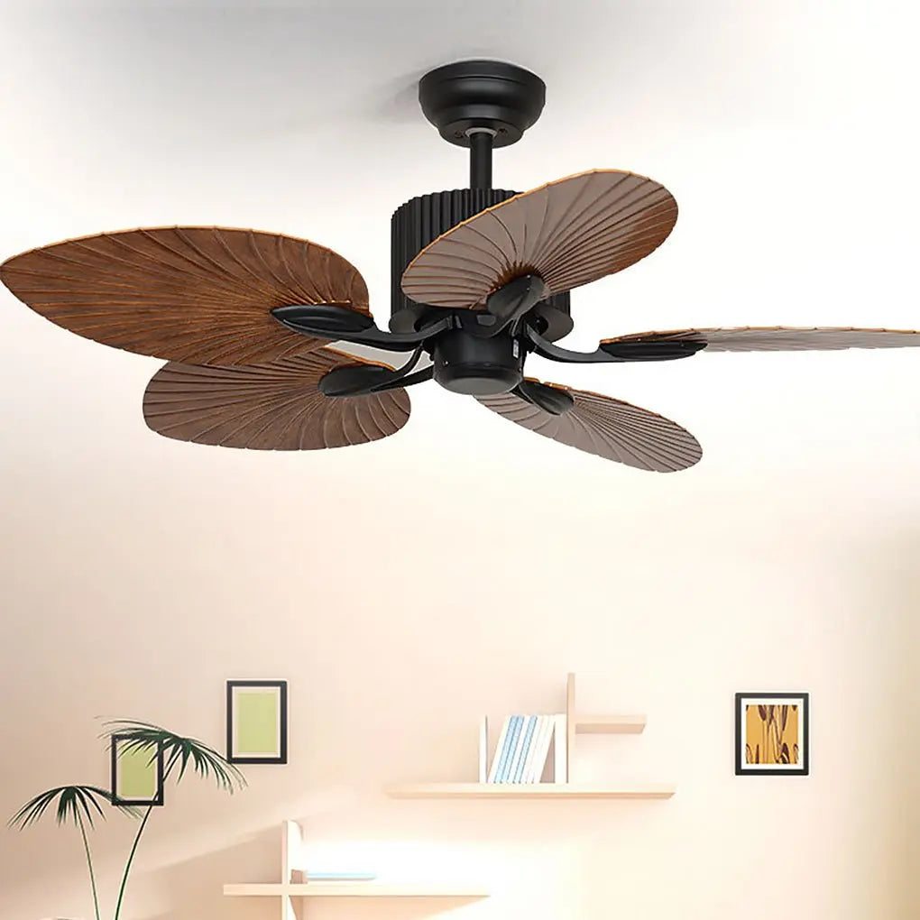 52-Inch Rustic Inverter Ceiling Fan Light with Dimming 12W LED and Leaf-Shaped Blades Luxe