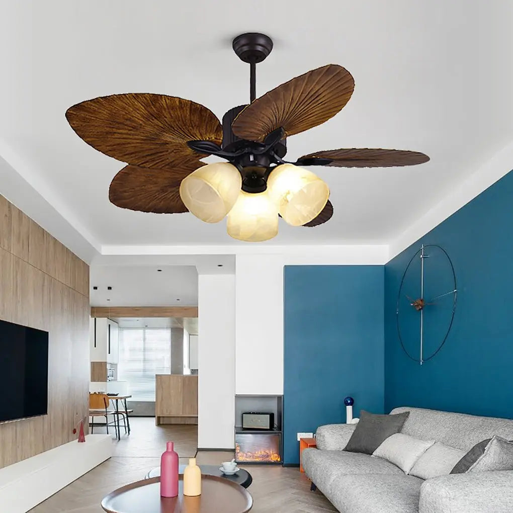 52-Inch Rustic Inverter Ceiling Fan Light with Dimming 12W LED and Leaf-Shaped Blades Luxe