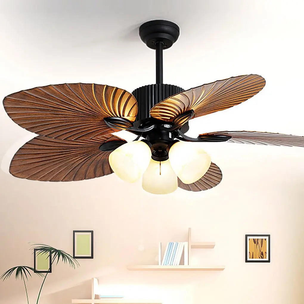 52-Inch Rustic Inverter Ceiling Fan Light with Dimming 12W LED and Leaf-Shaped Blades Luxe