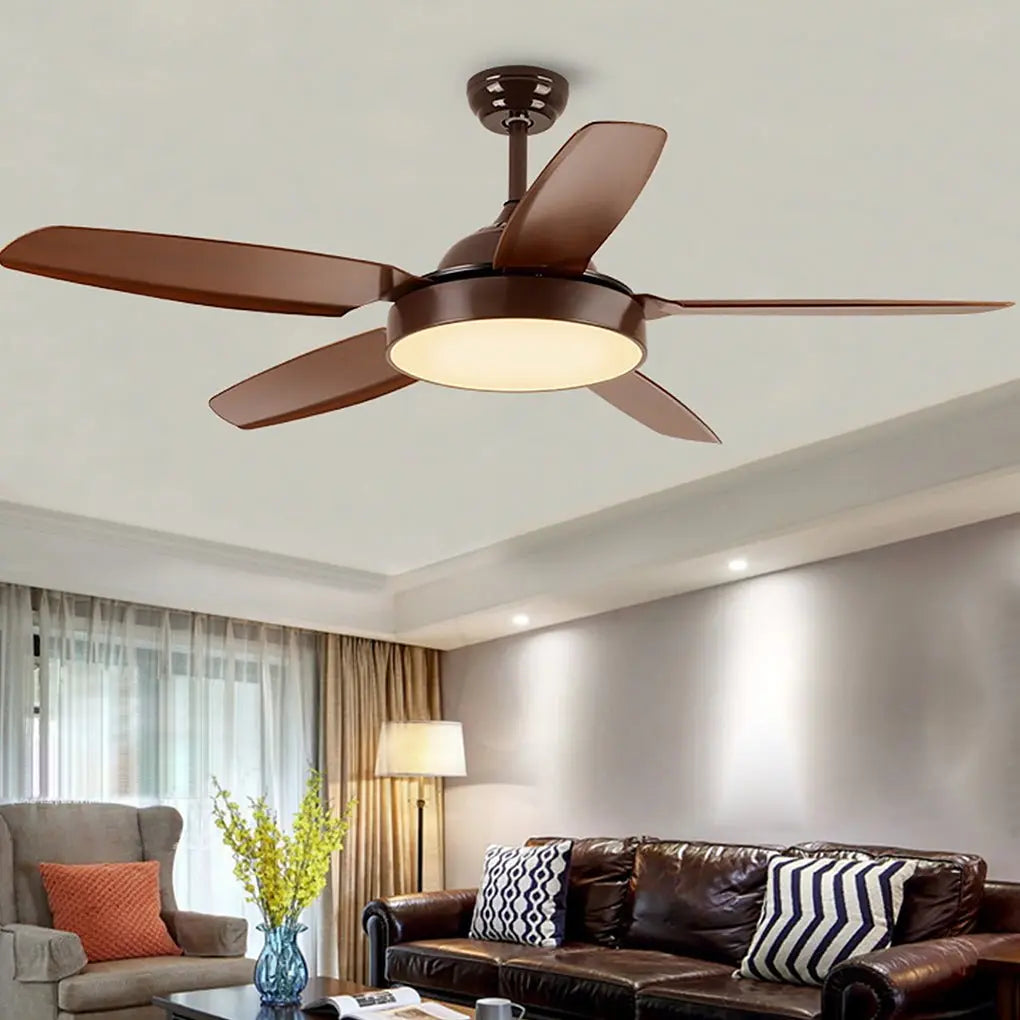 52-Inch Remote Control LED Ceiling Fan with Variable Frequency Dimming and Wooden Blades Luxe