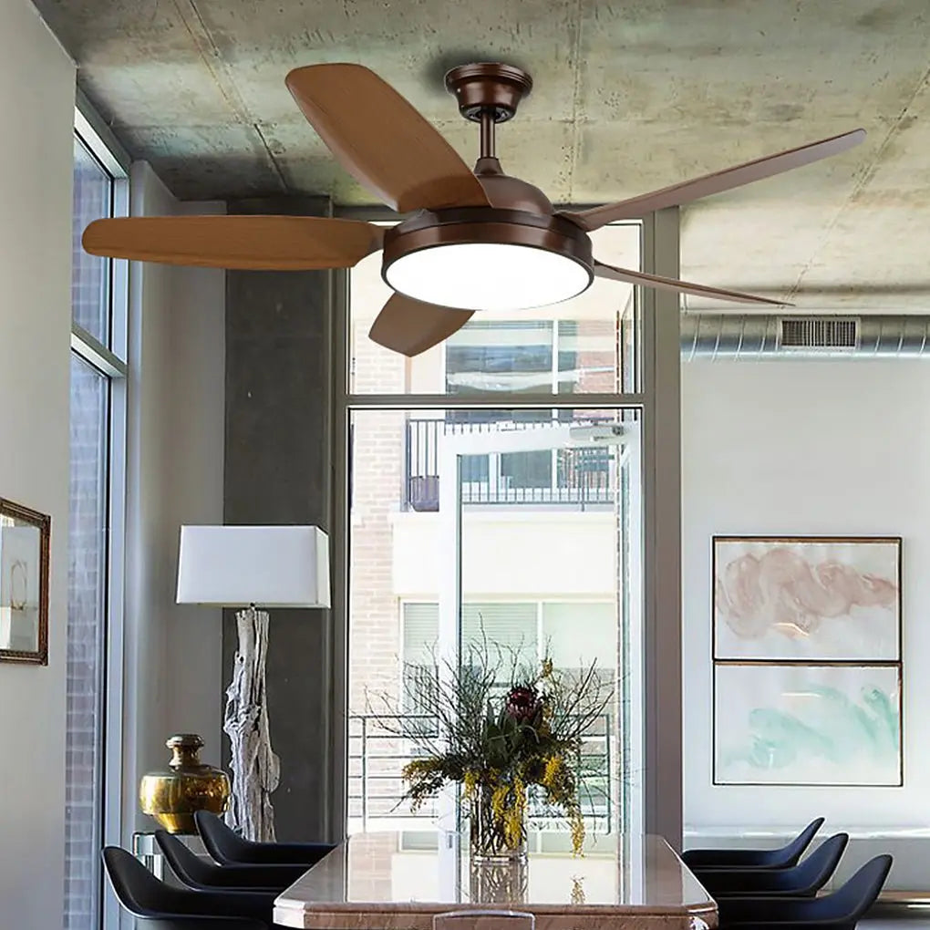 52-Inch Remote Control LED Ceiling Fan with Variable Frequency Dimming and Wooden Blades Luxe