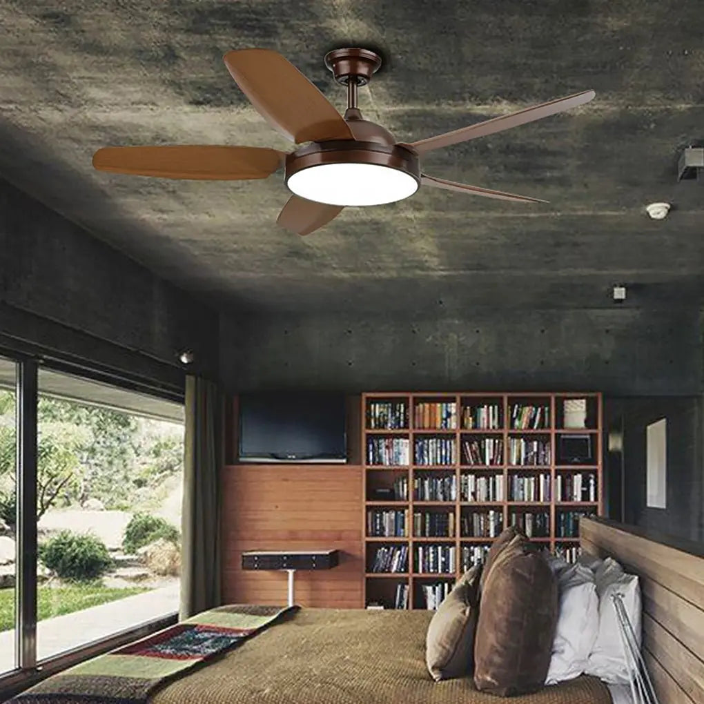 52-Inch Remote Control LED Ceiling Fan with Variable Frequency Dimming and Wooden Blades Luxe