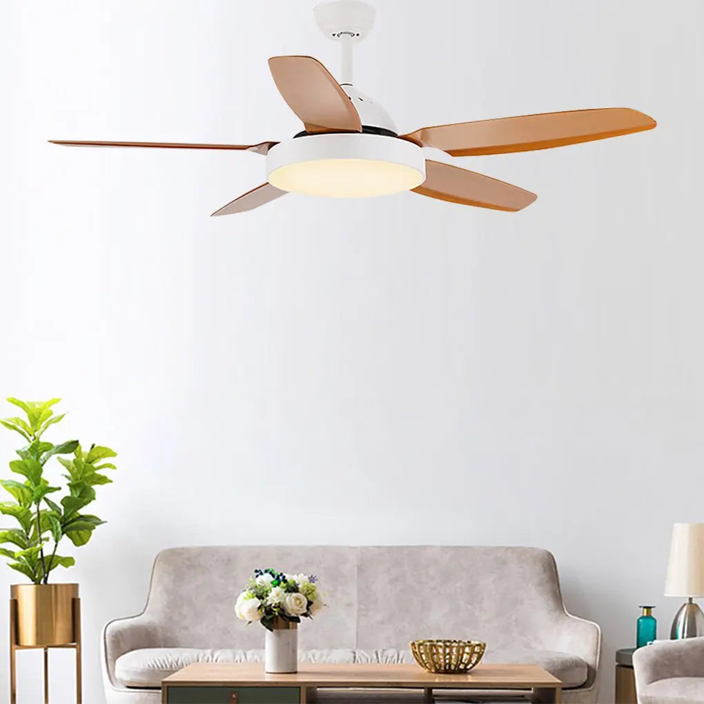 52-Inch Remote Control LED Ceiling Fan with Variable Frequency Dimming and Wooden Blades Luxe