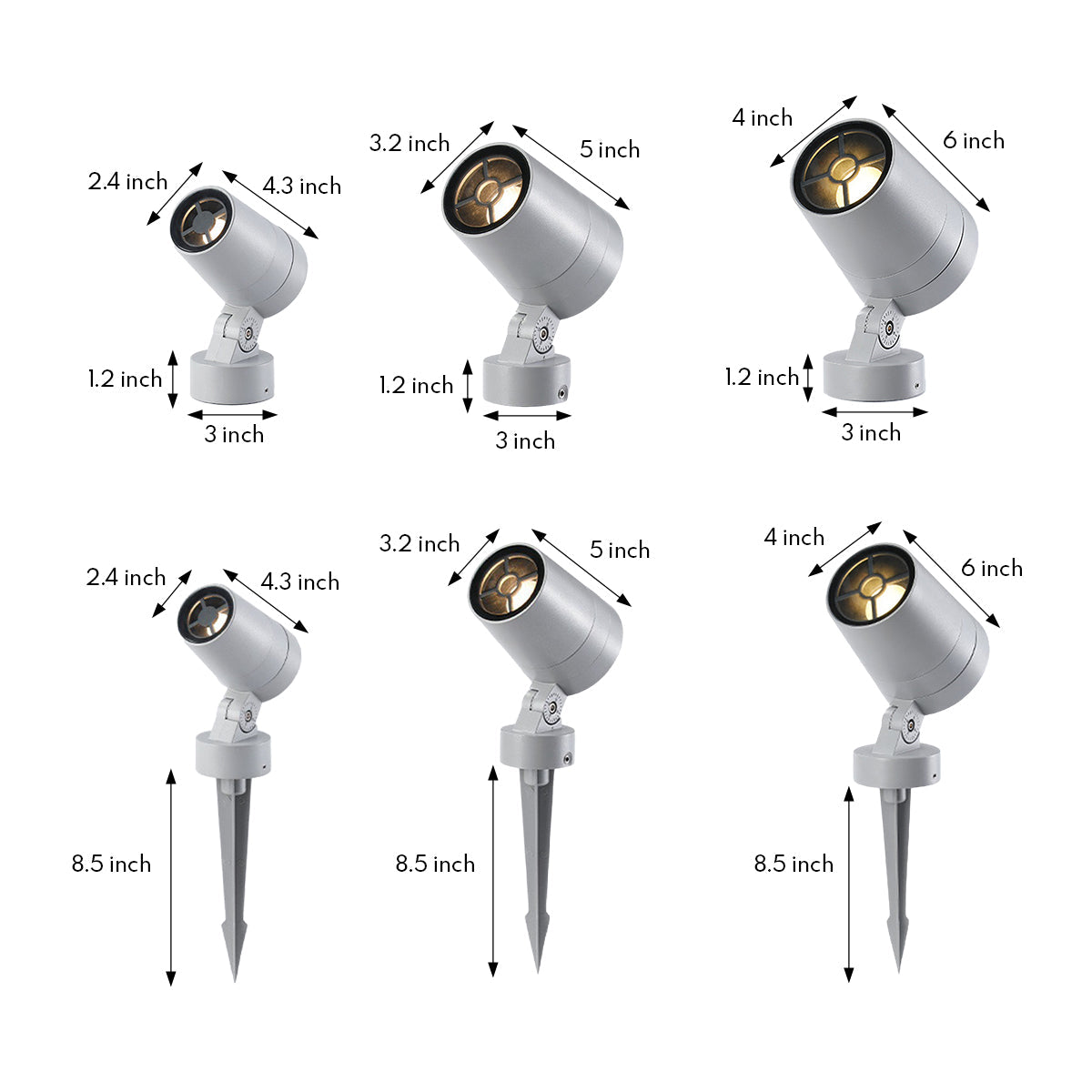 Modern Outdoor Garden Spotlight — Die-Cast Aluminum, LED, 10W/20W/30W, 3000K Warm White, IP65 Weatherproof