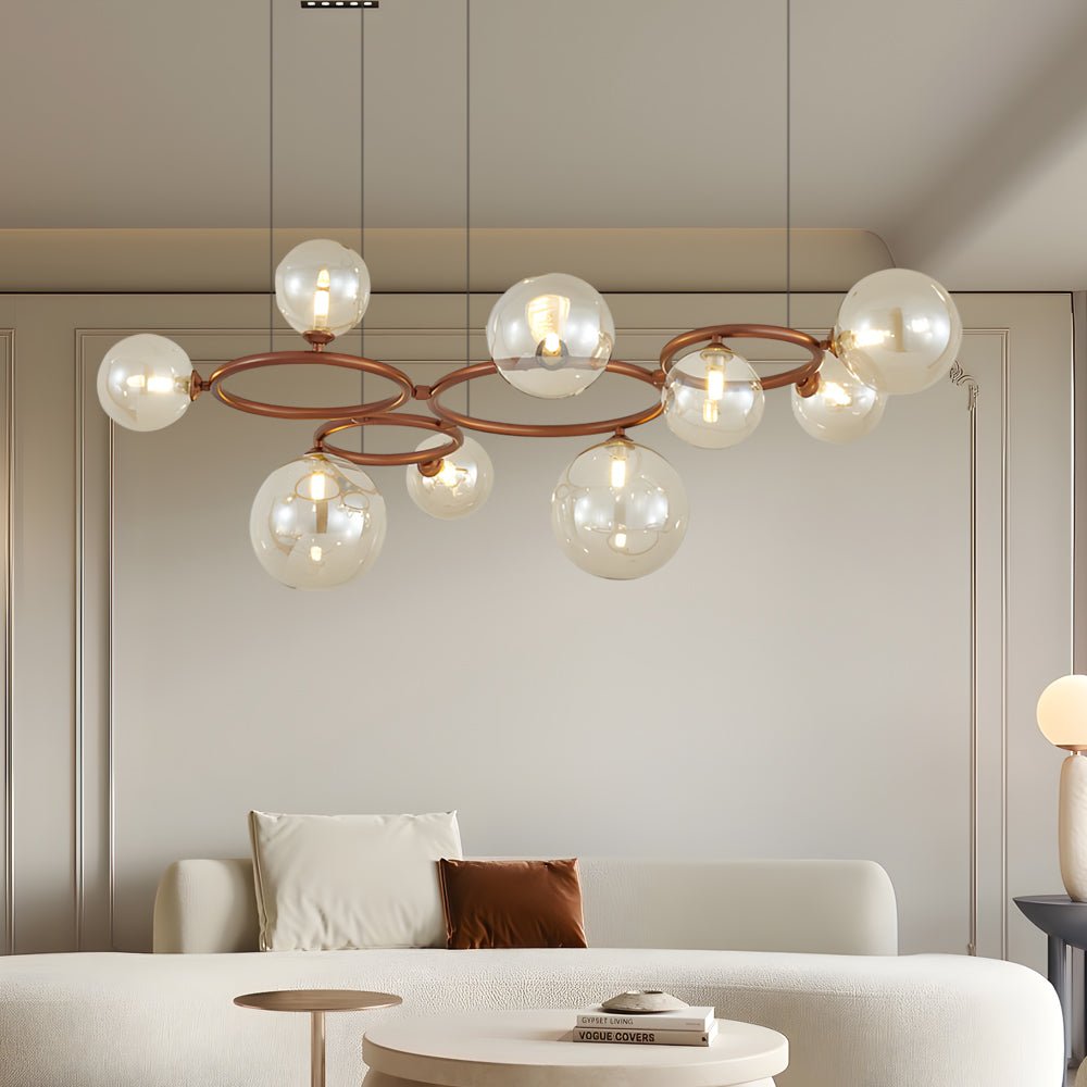 Contemporary Circular Glass Ball Chandelier — Iron & Glass, 5/7/9-Light, 3-Step Dimming, 3000K/4500K/6000K