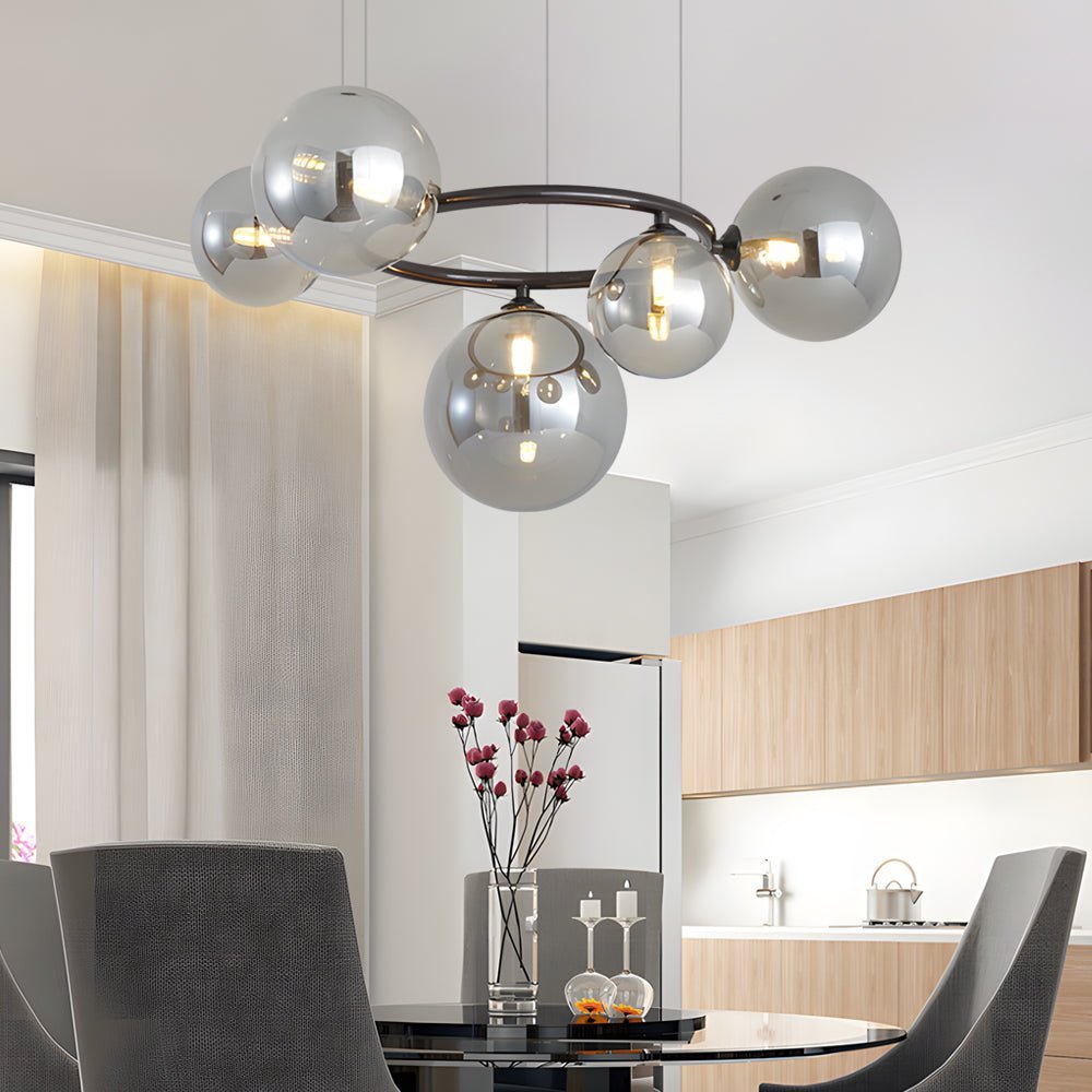 Contemporary Circular Glass Ball Chandelier — Iron & Glass, 5/7/9-Light, 3-Step Dimming, 3000K/4500K/6000K