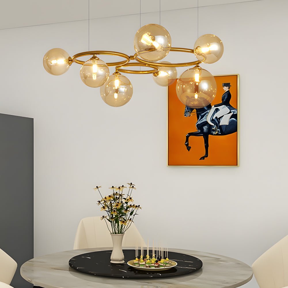 Contemporary Circular Glass Ball Chandelier — Iron & Glass, 5/7/9-Light, 3-Step Dimming, 3000K/4500K/6000K