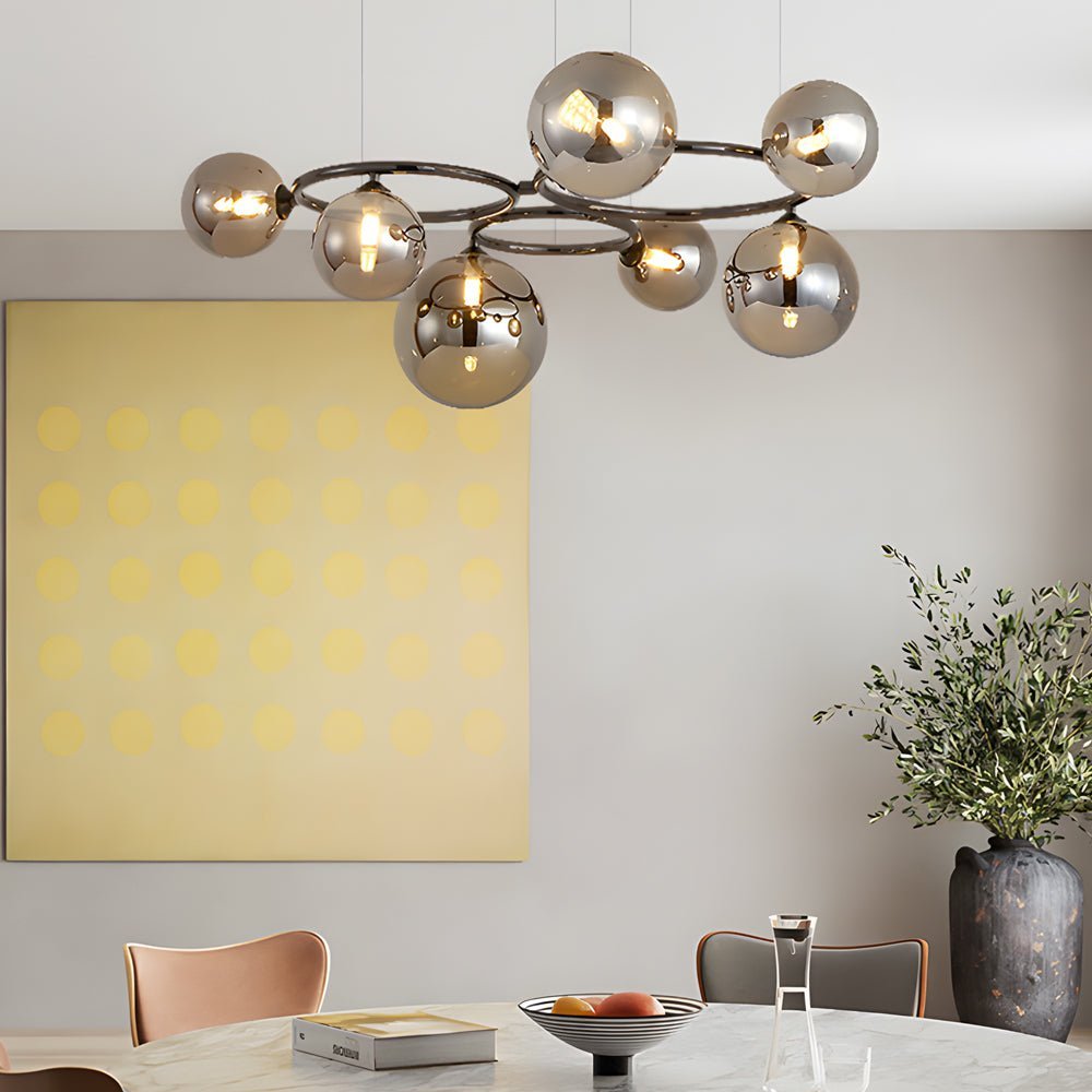Contemporary Circular Glass Ball Chandelier — Iron & Glass, 5/7/9-Light, 3-Step Dimming, 3000K/4500K/6000K