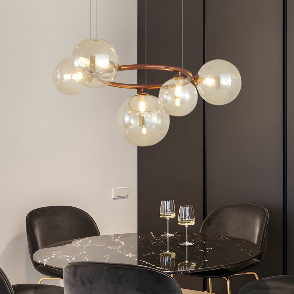 Contemporary Circular Glass Ball Chandelier — Iron & Glass, 5/7/9-Light, 3-Step Dimming, 3000K/4500K/6000K
