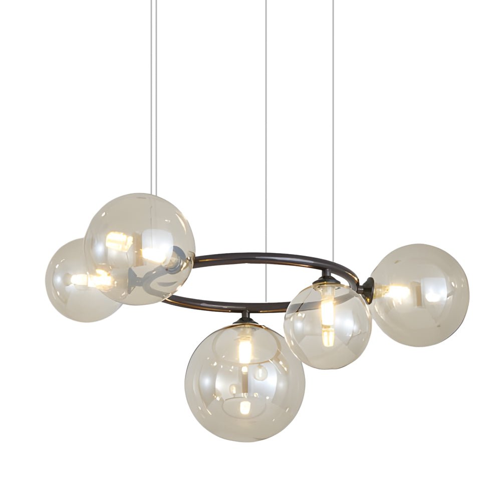Contemporary Circular Glass Ball Chandelier — Iron & Glass, 5/7/9-Light, 3-Step Dimming, 3000K/4500K/6000K