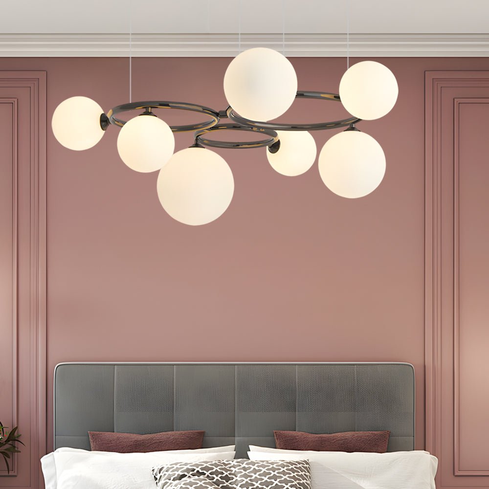 Contemporary Circular Glass Ball Chandelier — Iron & Glass, 5/7/9-Light, 3-Step Dimming, 3000K/4500K/6000K