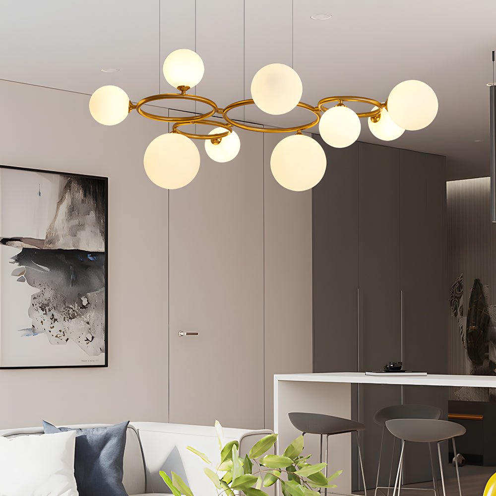 Contemporary Circular Glass Ball Chandelier — Iron & Glass, 5/7/9-Light, 3-Step Dimming, 3000K/4500K/6000K