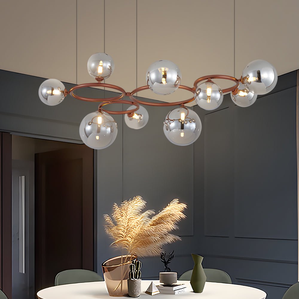 Contemporary Circular Glass Ball Chandelier — Iron & Glass, 5/7/9-Light, 3-Step Dimming, 3000K/4500K/6000K