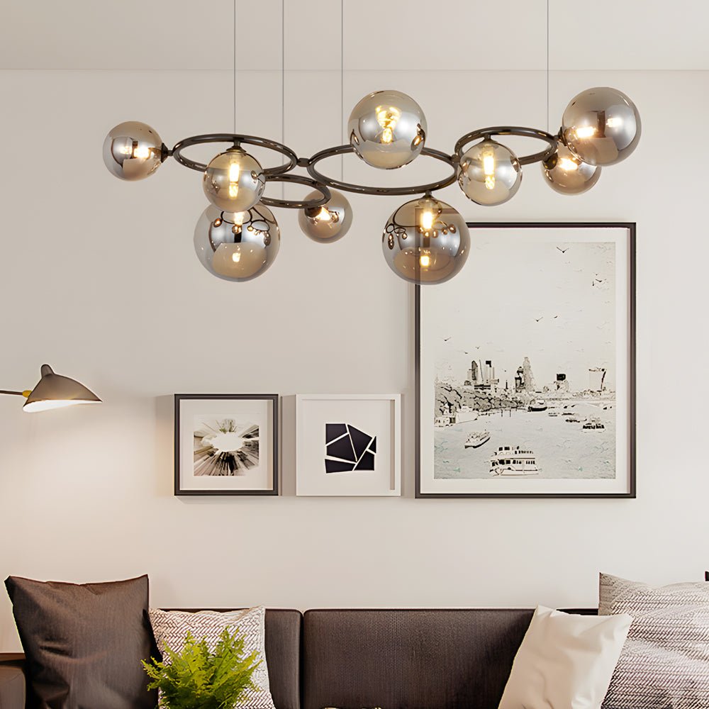 Contemporary Circular Glass Ball Chandelier — Iron & Glass, 5/7/9-Light, 3-Step Dimming, 3000K/4500K/6000K