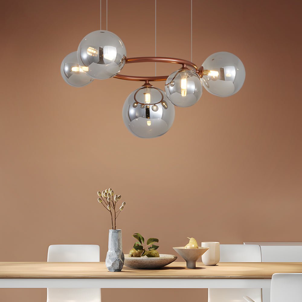 Contemporary Circular Glass Ball Chandelier — Iron & Glass, 5/7/9-Light, 3-Step Dimming, 3000K/4500K/6000K