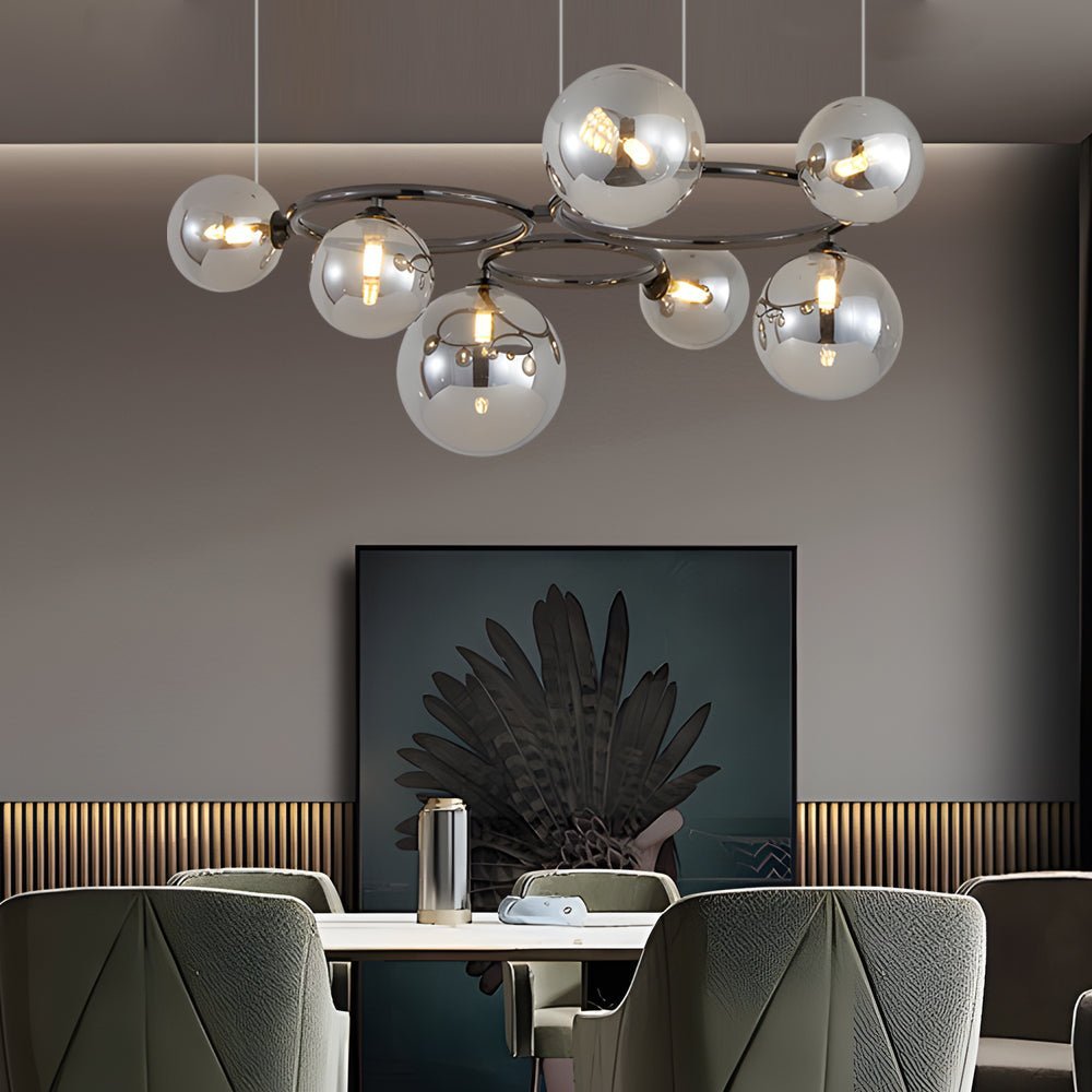 Contemporary Circular Glass Ball Chandelier — Iron & Glass, 5/7/9-Light, 3-Step Dimming, 3000K/4500K/6000K