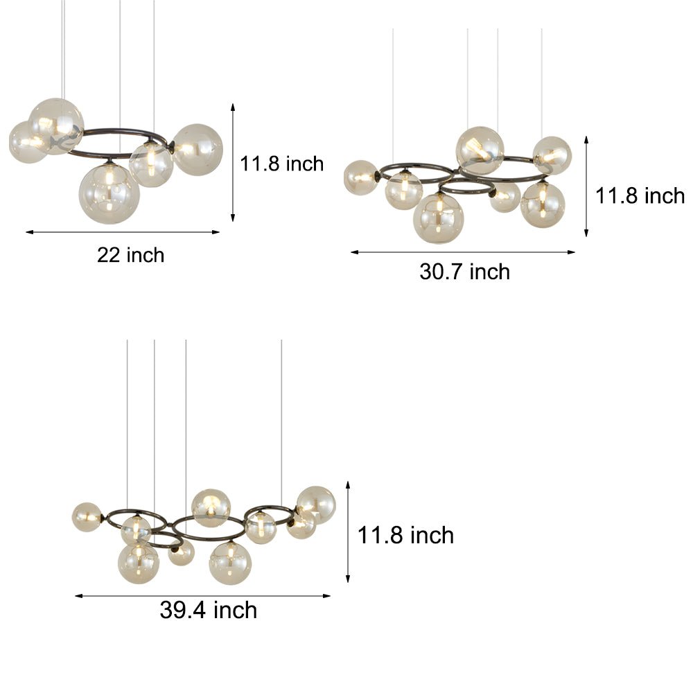 Contemporary Circular Glass Ball Chandelier — Iron & Glass, 5/7/9-Light, 3-Step Dimming, 3000K/4500K/6000K