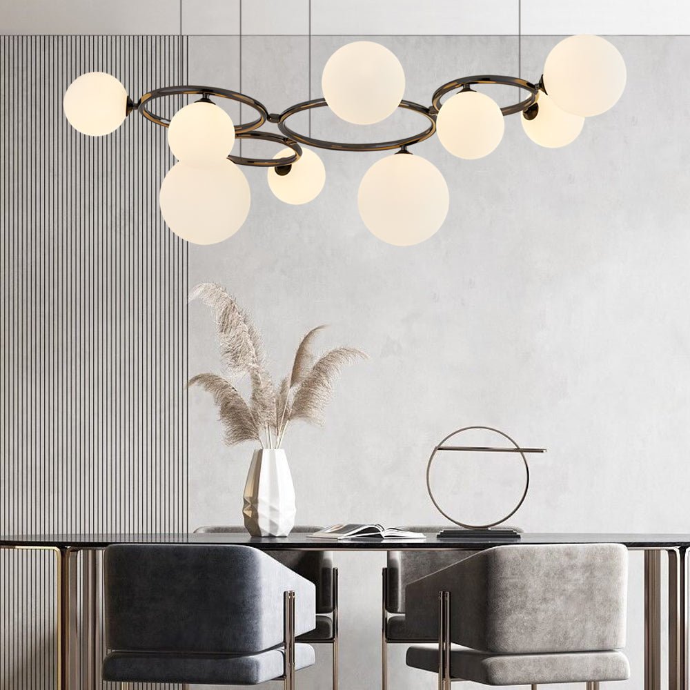 Contemporary Circular Glass Ball Chandelier — Iron & Glass, 5/7/9-Light, 3-Step Dimming, 3000K/4500K/6000K