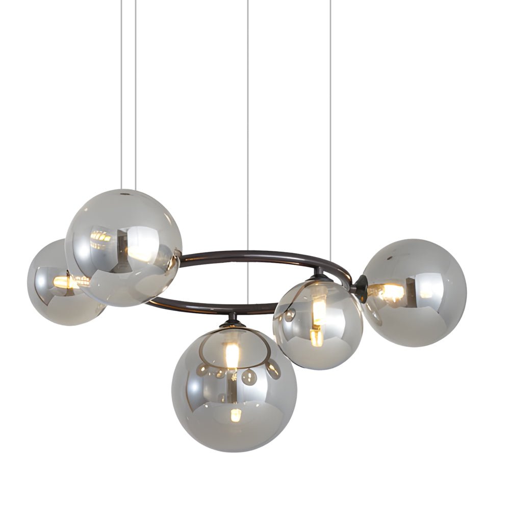 Contemporary Circular Glass Ball Chandelier — Iron & Glass, 5/7/9-Light, 3-Step Dimming, 3000K/4500K/6000K