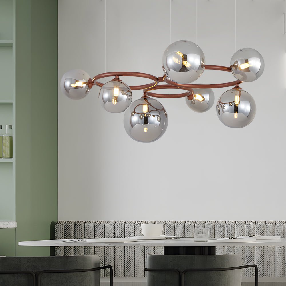 Contemporary Circular Glass Ball Chandelier — Iron & Glass, 5/7/9-Light, 3-Step Dimming, 3000K/4500K/6000K