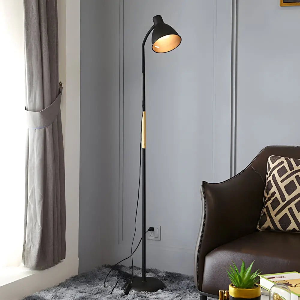59-Inch Arc LED Task Floor Lamp with Wood and Metal Design Luxe
