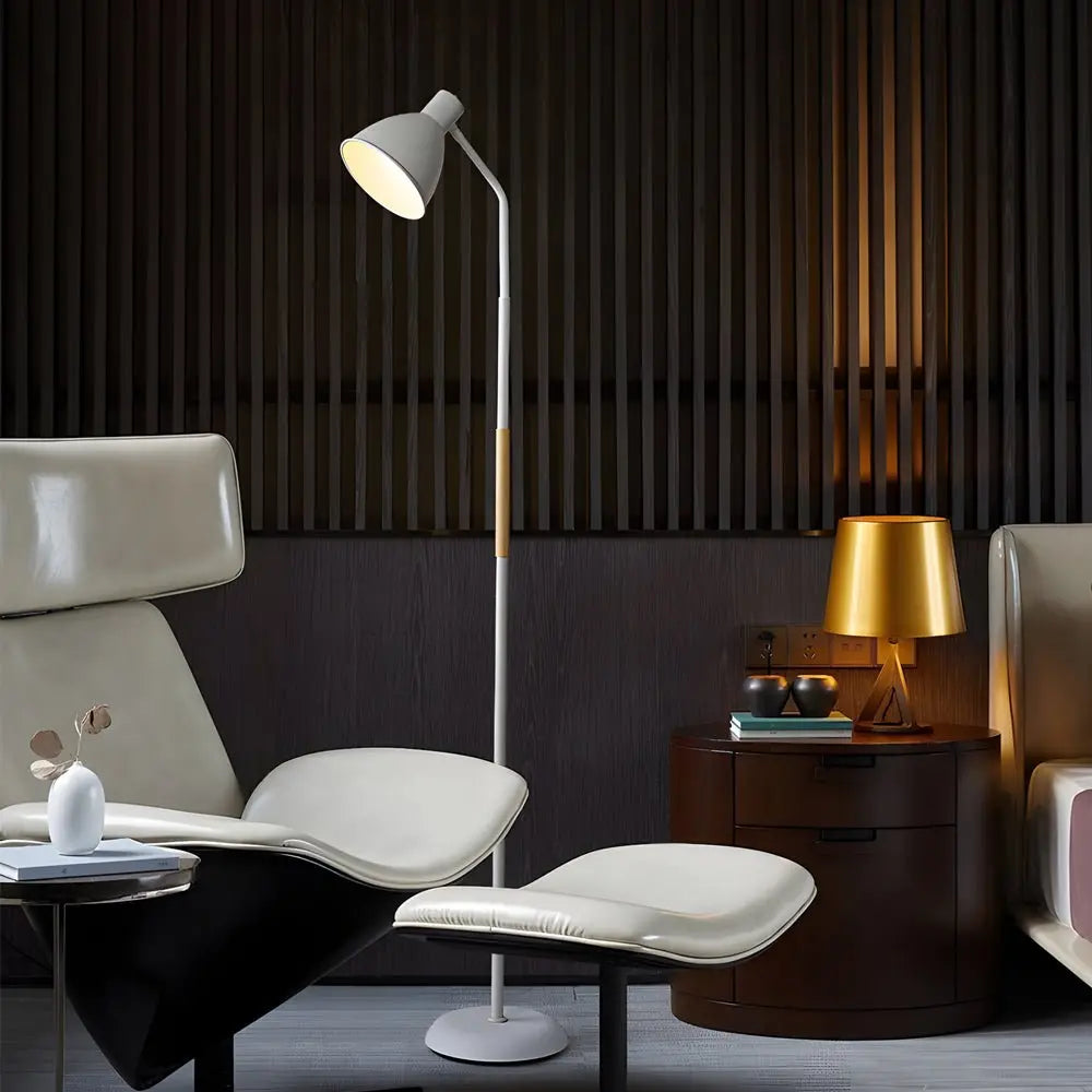 59-Inch Arc LED Task Floor Lamp with Wood and Metal Design Luxe
