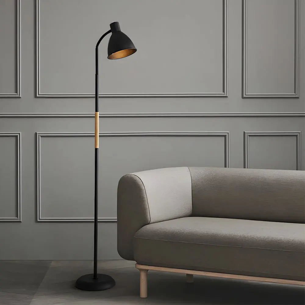 59-Inch Arc LED Task Floor Lamp with Wood and Metal Design Luxe