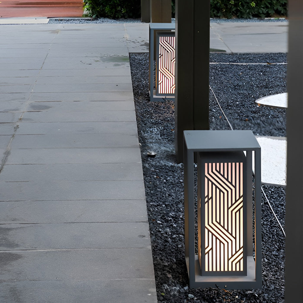 Retro Cuboid Outdoor Pathway Bollard Lantern — Stainless Steel, Gray, LED, IP54, 3000K Warm White, 10"×10"×20"