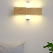 Minimalist Rectangular Wood LED Wall Sconce — Rotatable Acrylic Shade, Side Glow, 3000K, 8W / 12W / 20W