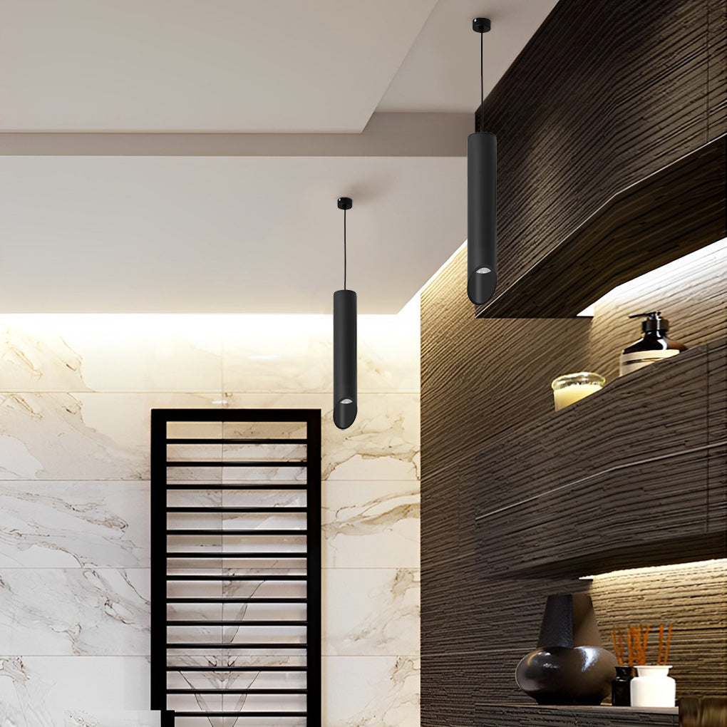Cylindrical Oblique Mini Pendant — Aluminum, LED 5W 3000K, 2" × 16", Black or White with Gold