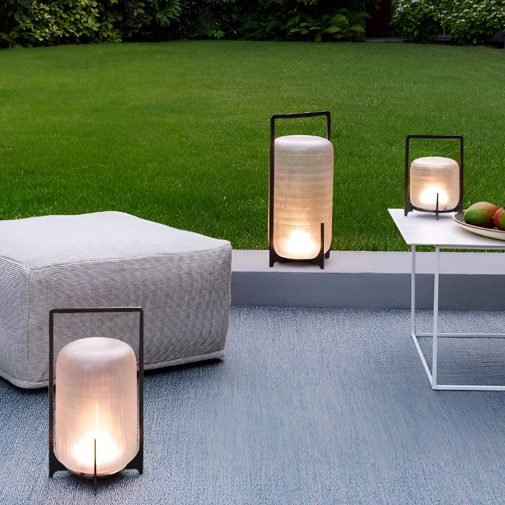 Industrial Lantern Outdoor Floor Lamp — Stainless Steel & Acrylic, Solar, IP65 Weatherproof