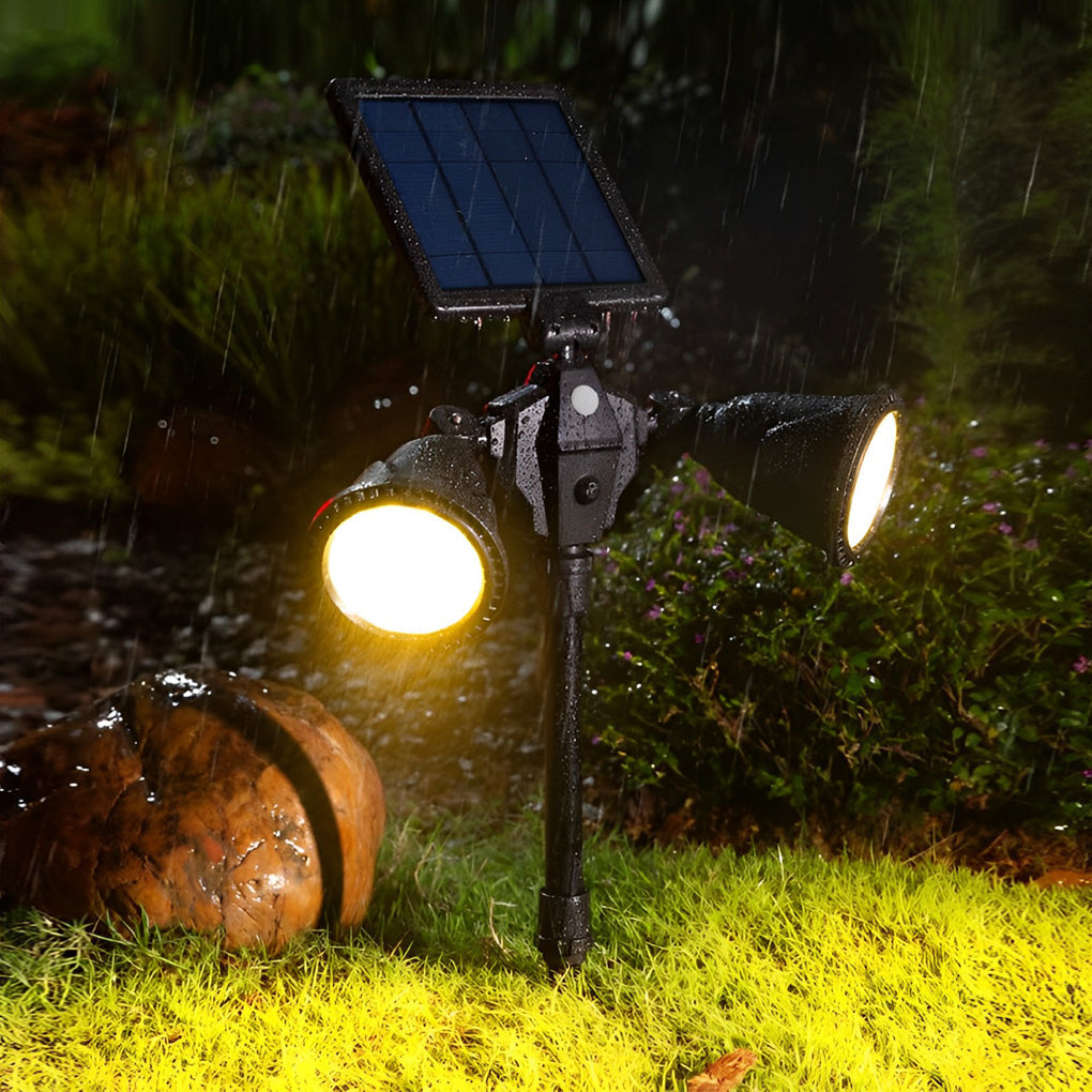Solar Outdoor Spotlight, Set of 2 — Black ABS, LED, IP65, Motion Sensor, 4-Mode, 10-Hour Runtime