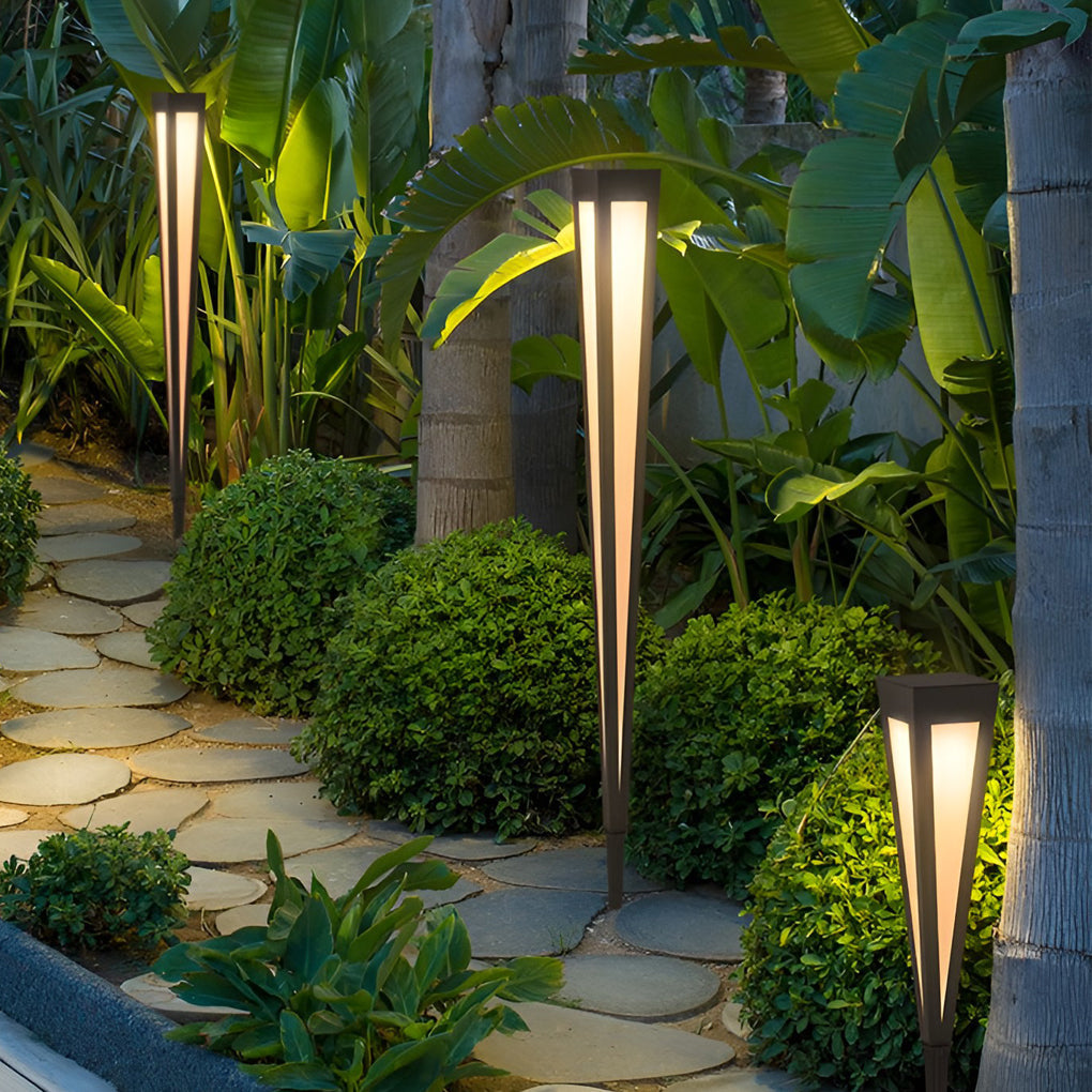 Square-Top Conical Bollard Path Light — Aluminum & Acrylic, Adjustable RGB Solar LED, 17.7" / 24.4" / 47.2"