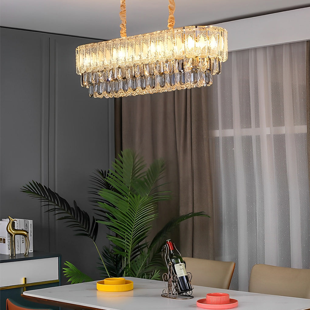 Postmodern Round Crystal Strip Chandelier — Electroplated Hardware, E14, Three-Step Dimming (3000K / 4500K / 6000K)