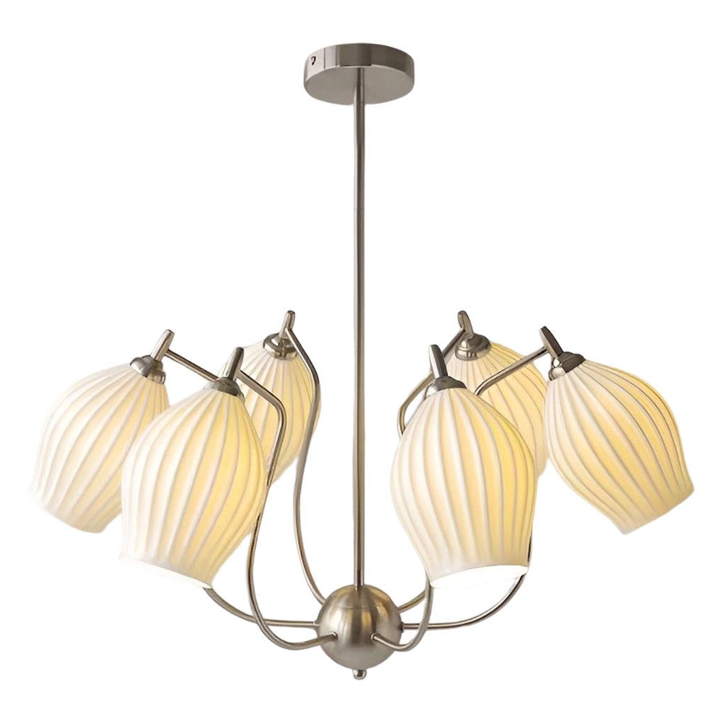 Flower-Shaped Ceramic Modern Chandelier — Iron, E14 12W, 3000K Warm White, 4-Light / 6-Light / 8-Light