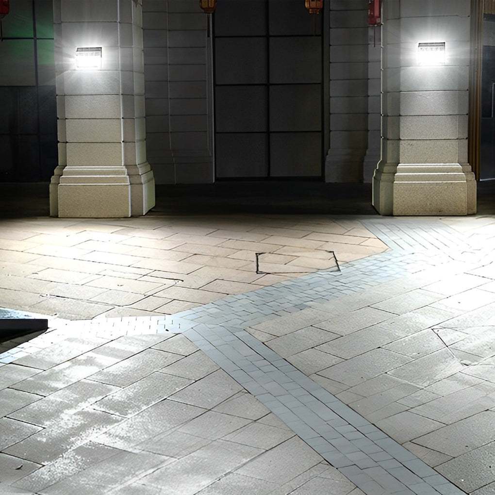 Rectangular Solar Outdoor Wall Sconce — Stainless Steel, LED, Motion Sensor, IP65, 4-Mode, 6500K
