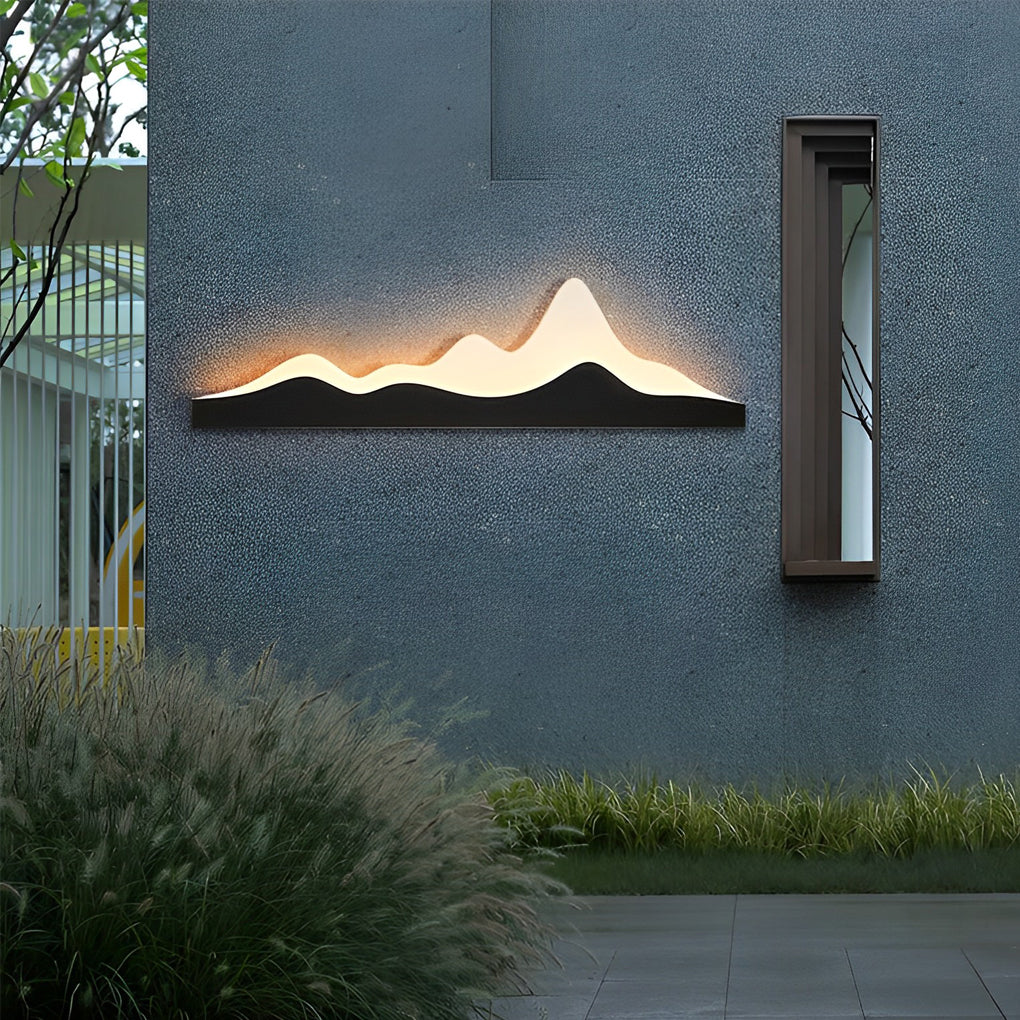 Mountain Scenery Outdoor Wall Sconce — Black Iron & Acrylic, LED 18W, IP65 Weatherproof, 24" or 47"