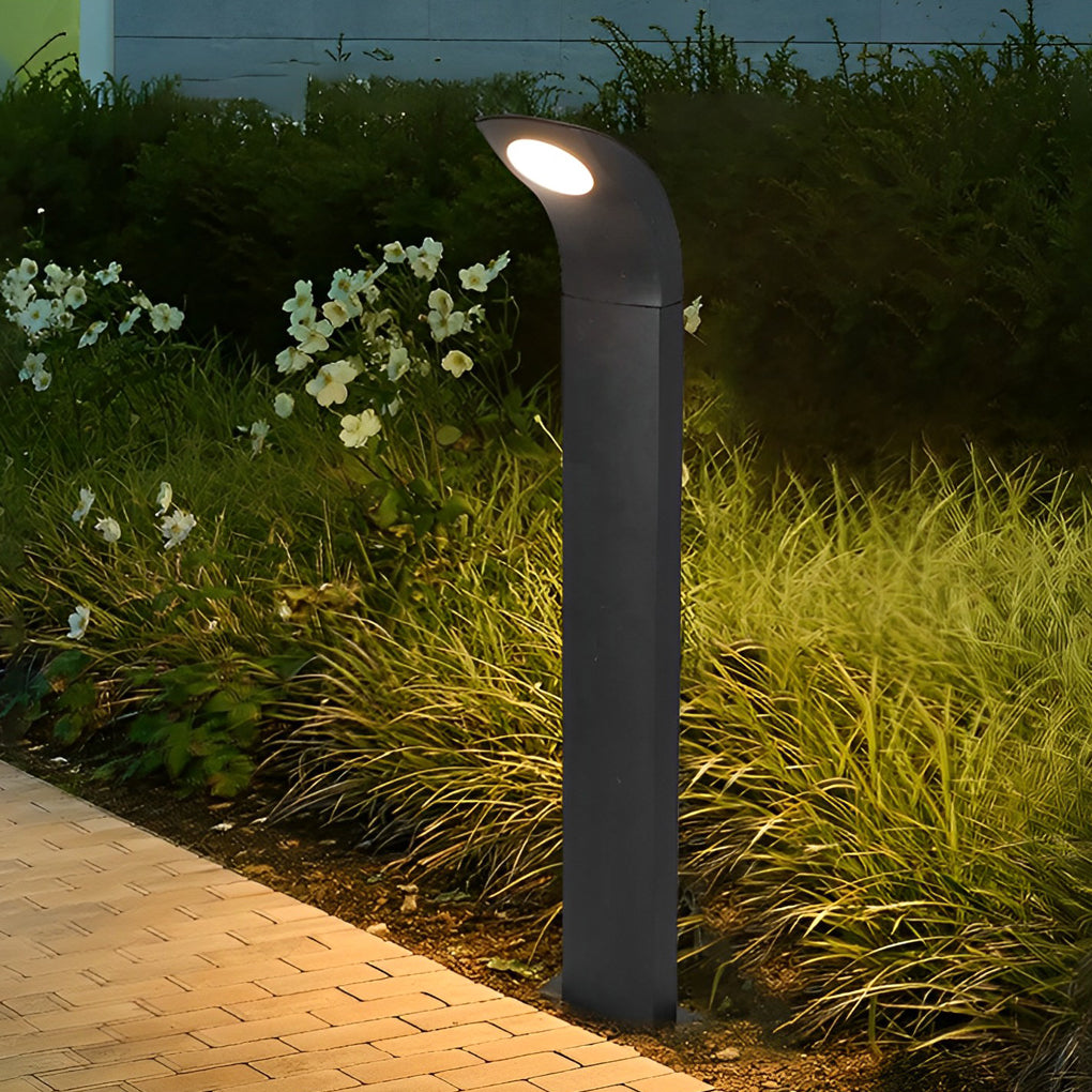 Curved-Head COB LED Bollard Path Light — Matte Black Aluminum, 10W, IP65 Weatherproof, 3000K Warm White