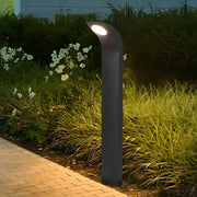 Curved-Head COB LED Bollard Path Light — Matte Black Aluminum, 10W, IP65 Weatherproof, 3000K Warm White