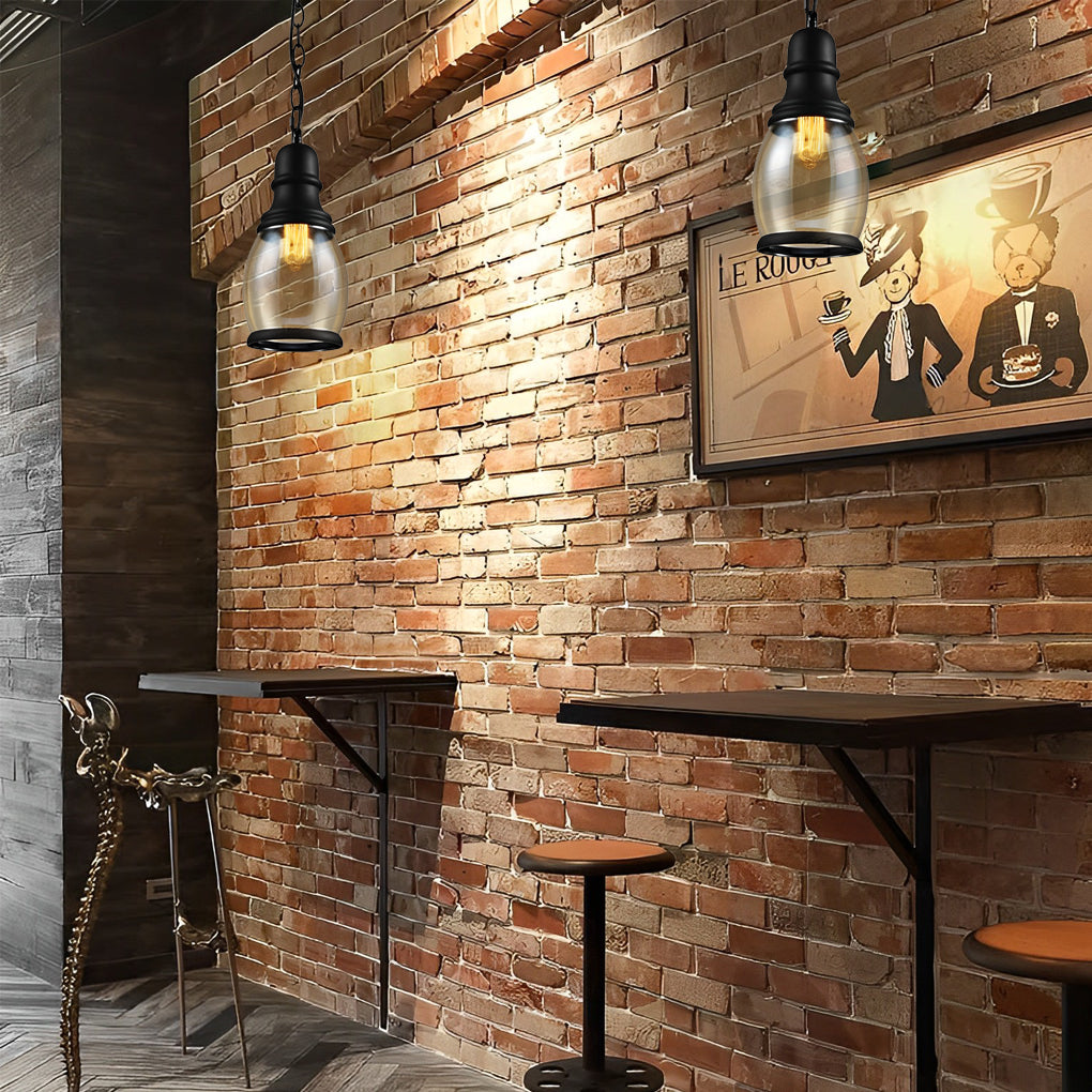 Industrial Mini Pendant — Retro Brown Glass Shade, E27, 3 Shape Options