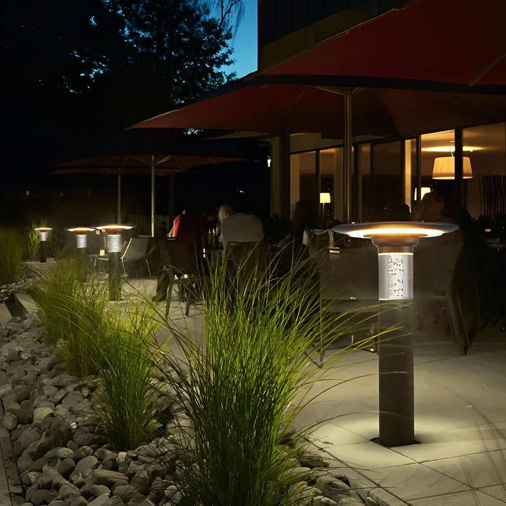Round-Top Disk Bollard Path Light — Die-Cast Aluminum, Solar LED, Bubble Detail, IP55, 14.2"–29.9" Heights
