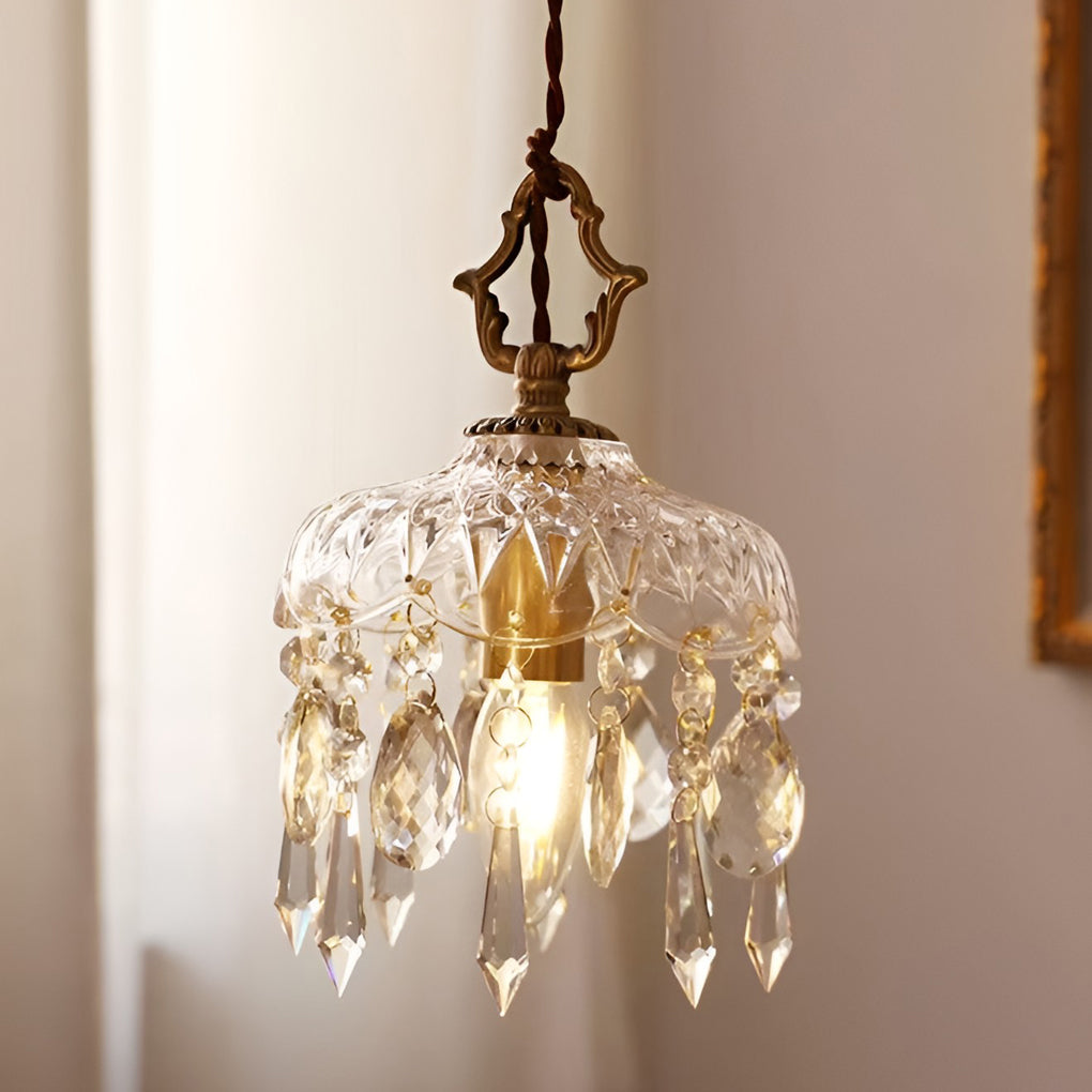 Modern Retro Mini Crystal Pendant — Copper, Glass and Crystal, LED, 6" or 8"