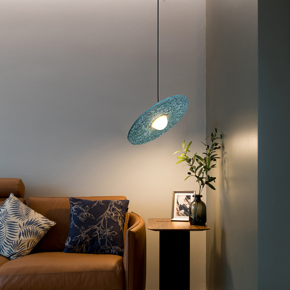 Terrazzo Planet Pendant Light — Concrete & Tempered Glass, G4 LED, 15.7" Diameter, Adjustable Angle