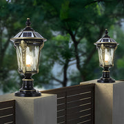 Retro Outdoor Fence Post Light — Die-Cast Aluminum & Glass, Solar/Hardwired, IP55, 3W, Remote, 3-Step Dimming, 9.4"×19.3"