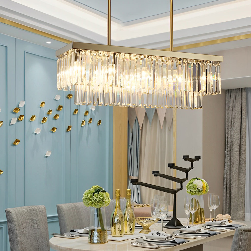 Postmodern Rectangular Crystal Strip Chandelier — Stainless Steel, LED, Three-Step Dimming (3000K/4500K/6000K), 31"–47"