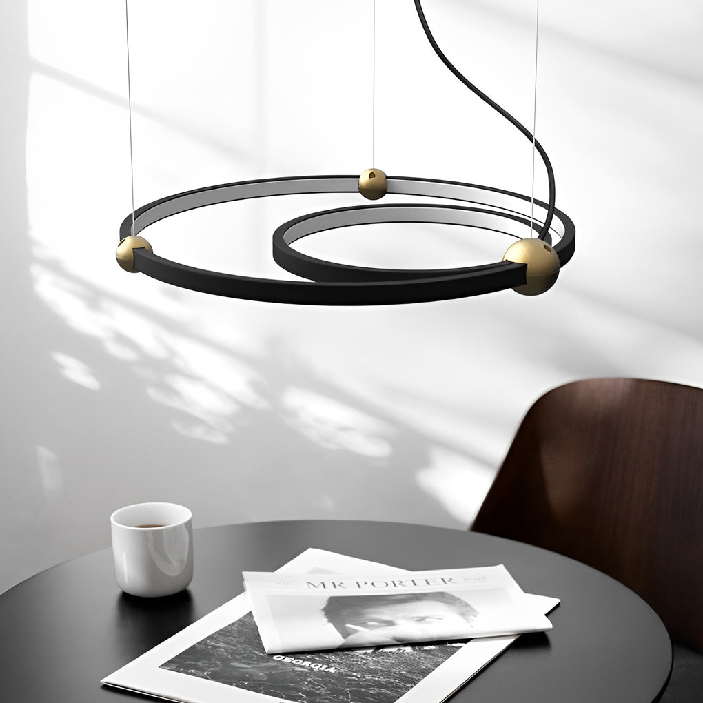 Postmodern Circular Ring Chandelier — Black Iron, LED 4500K, 2- or 3-Ring Configuration