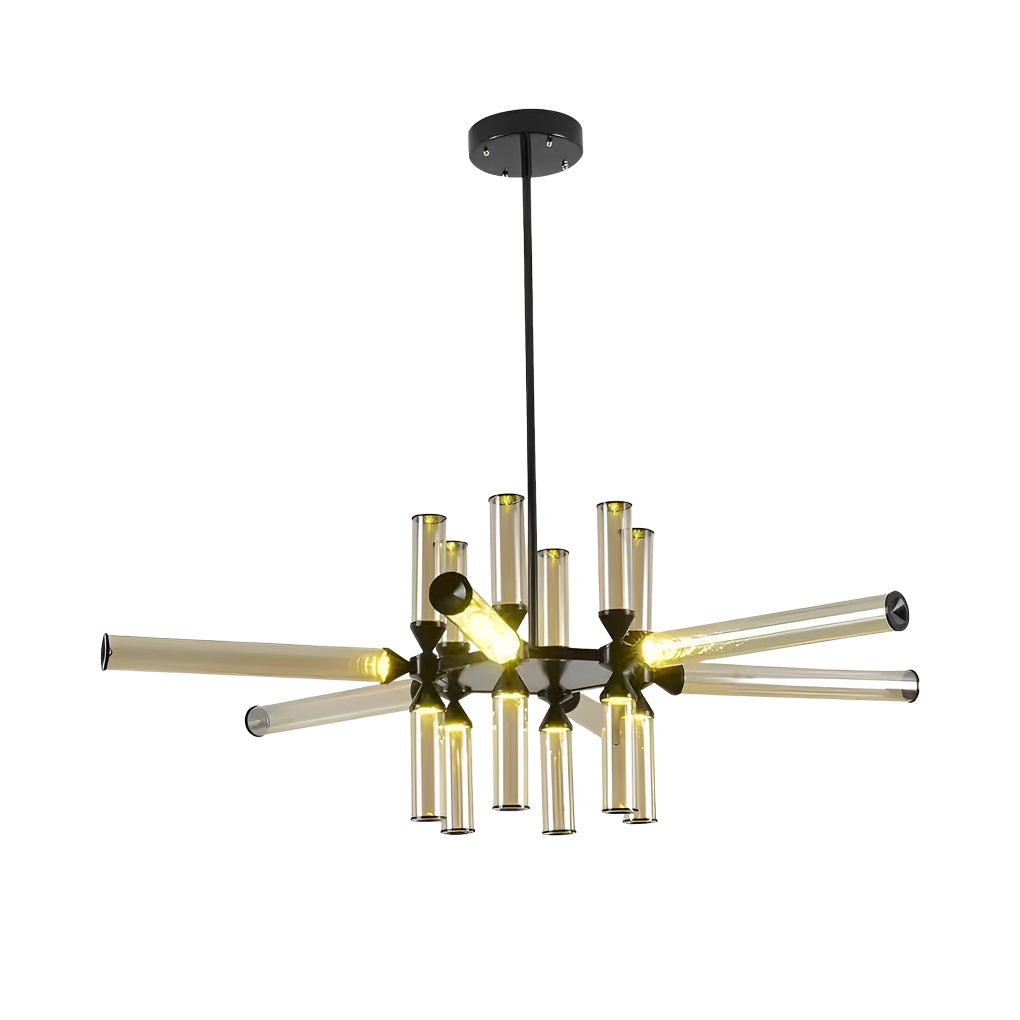 Minimalist Spliced Glass Tube Chandelier — Aluminum, 36W LED, 3000K Warm White, Hardwired