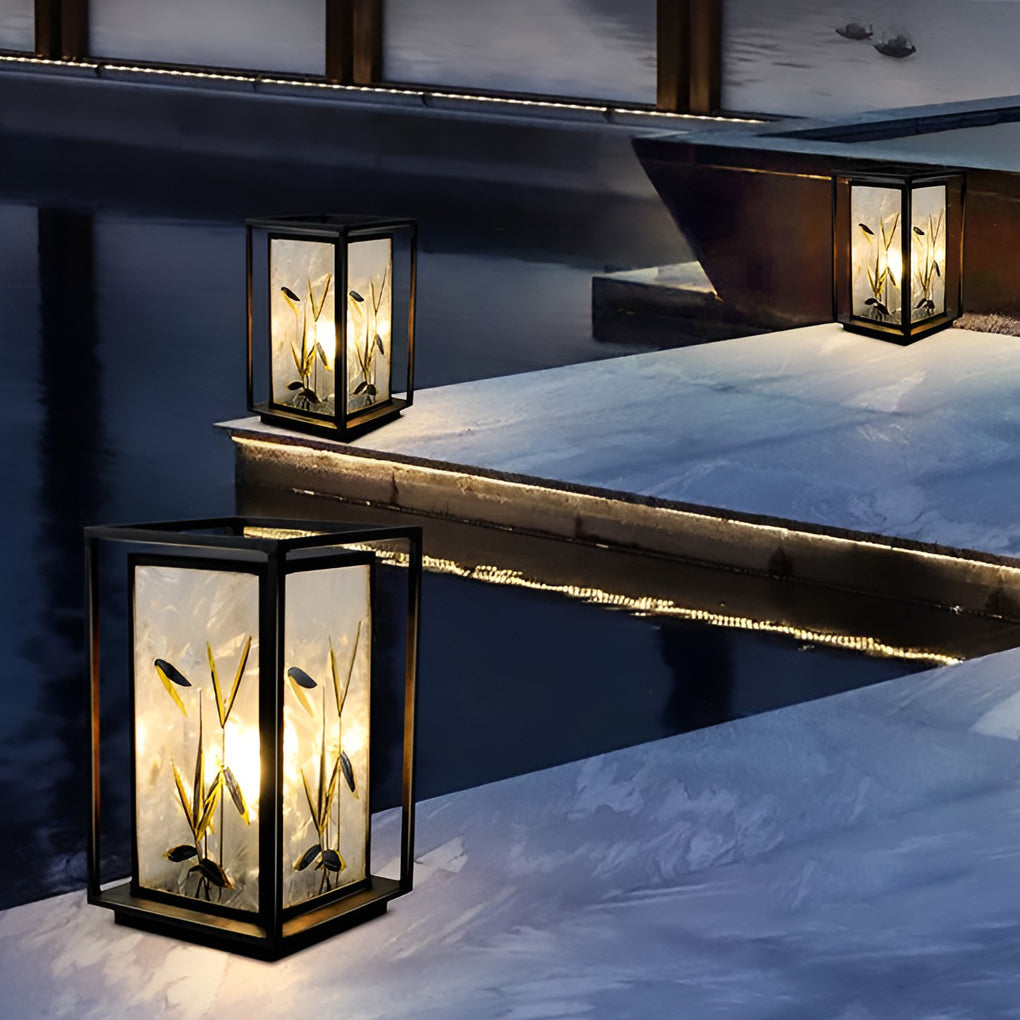 Landscape-Pattern Solar Bollard Path Light — Galvanized Steel & Hand-Painted Acrylic, E27, IP55, 12W/24W